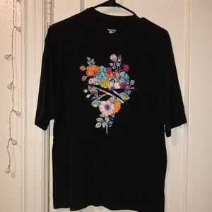Black Reebok T-Shirt with Floral Details